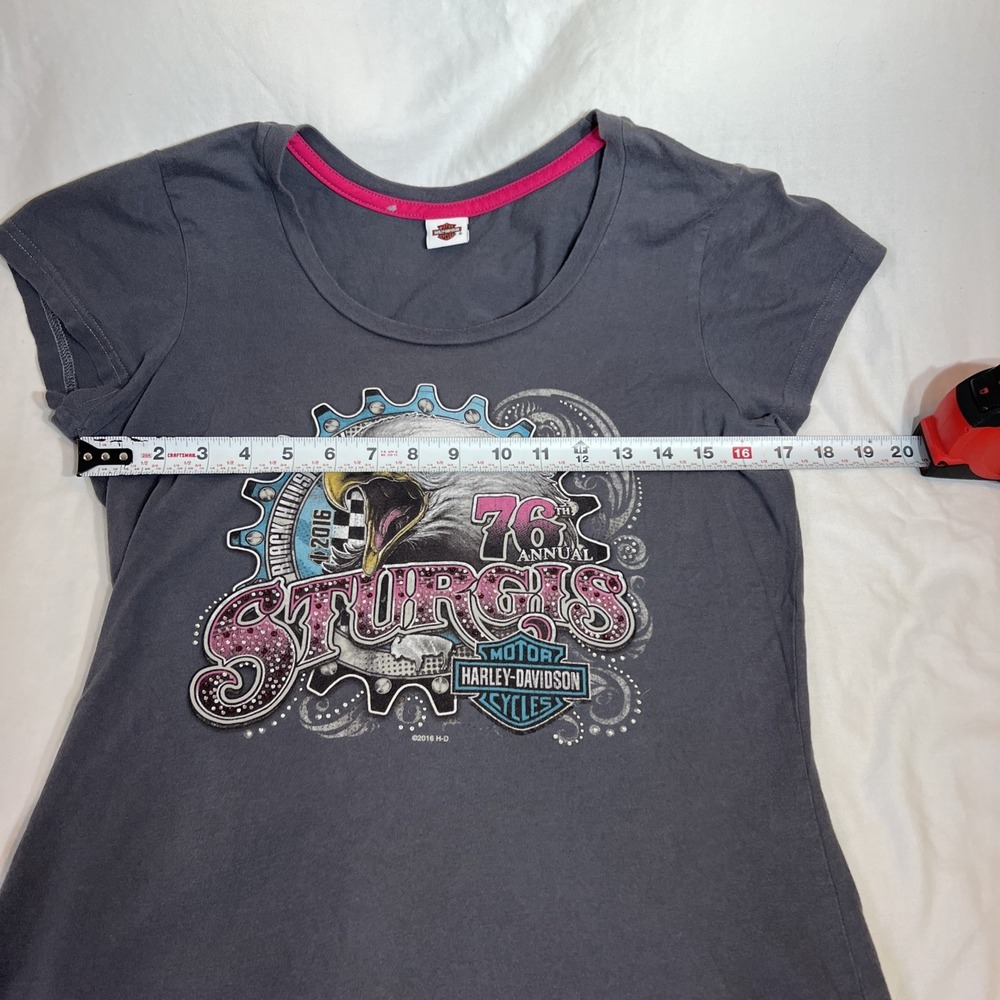 Harley Davidson Sturgis 2016 76th Annual Rally Eagle Rhinestone Gray T-Shirt L - Picture 5 of 9